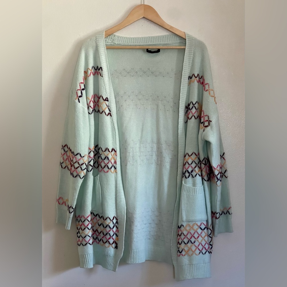 SHEIN Mint Green Patterned Cardigan